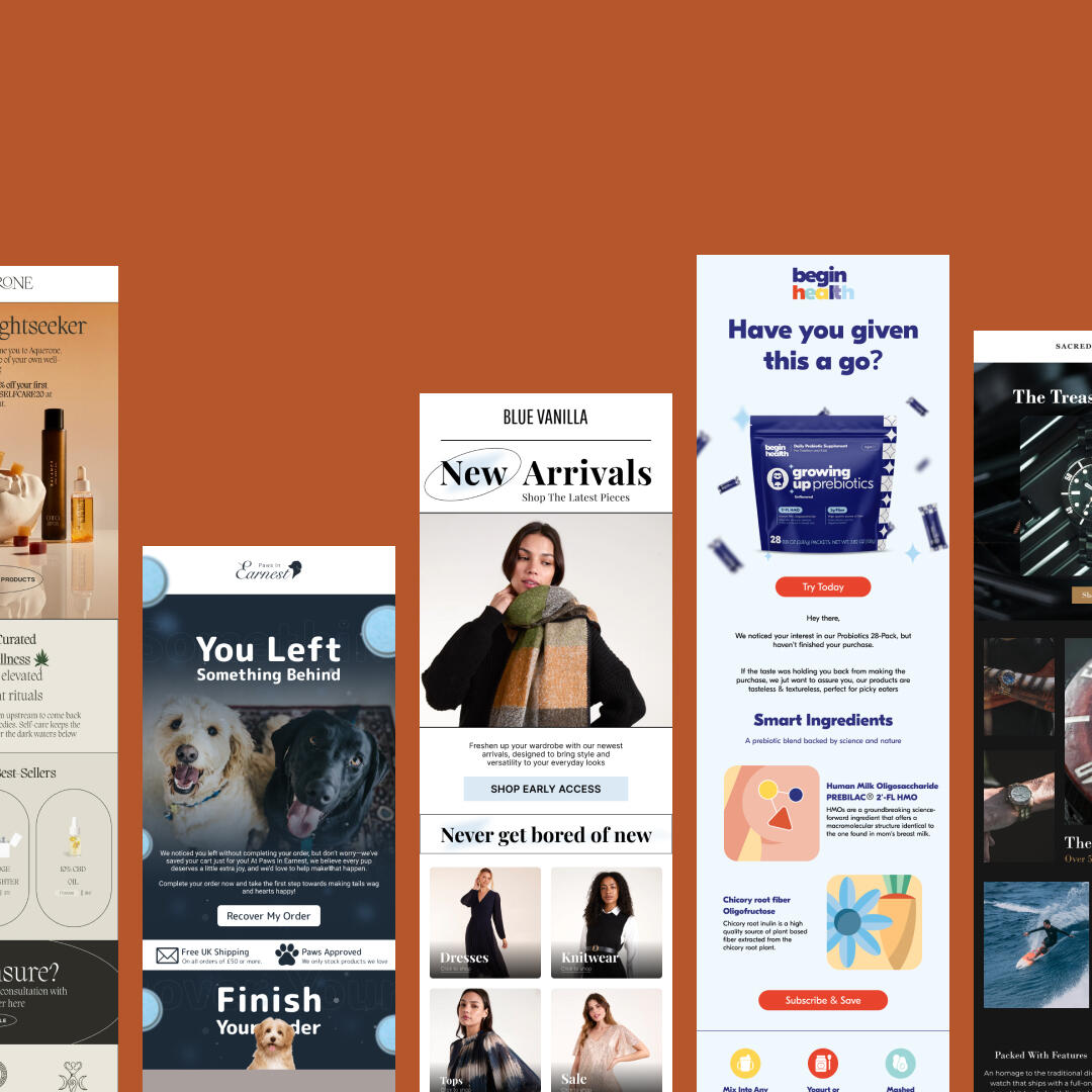 Inbox Snacks – Email Design Samples Preview of Klaviyo email flows and campaigns designed by Inbox Snacks for eCommerce brands